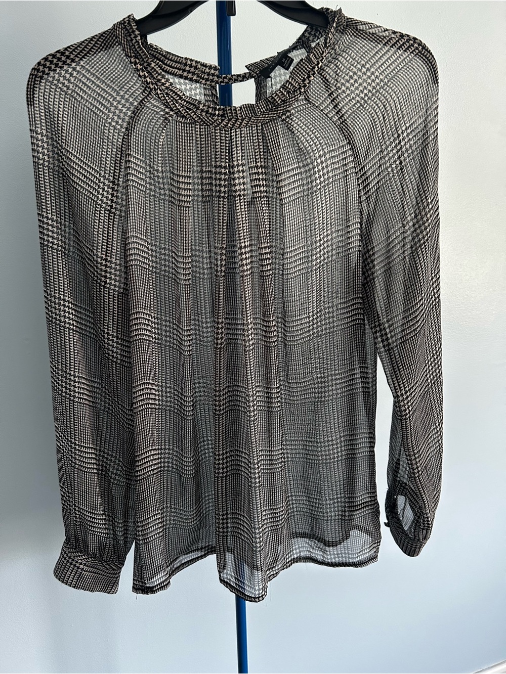 The Limited Pleater Sheer Black and White Houndstooth Plaid Blouse - Size Medium